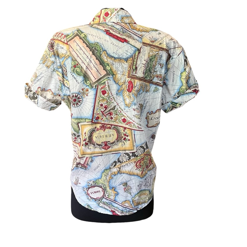 Vintage map print button up shirt short sleeve SP - Picture 2 of 13